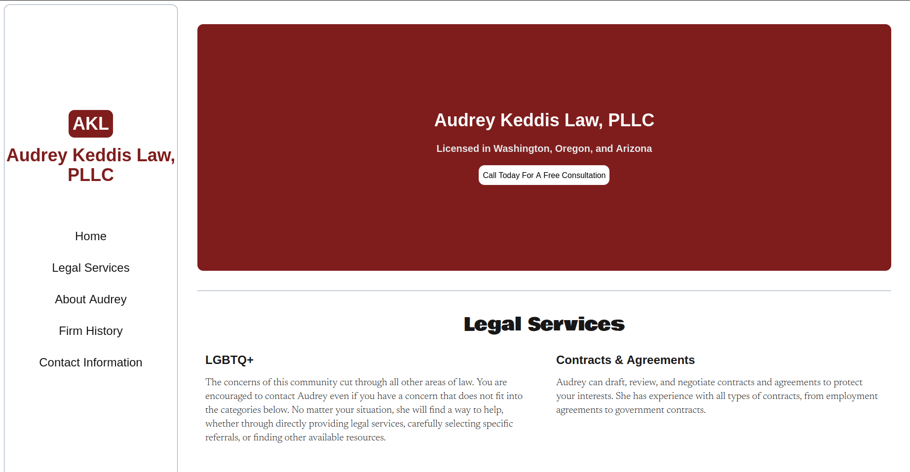 Website for Audrey Kessel Law